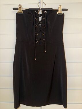 NBD Strapless Black Lace-Up Sheath Dress